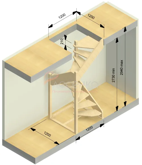 Деревянная межэтажная лестница ЛЕС-1,2ВУ - фото 4