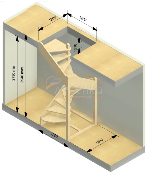 Деревянная межэтажная лестница ЛЕС-1,2ВУ - фото 5