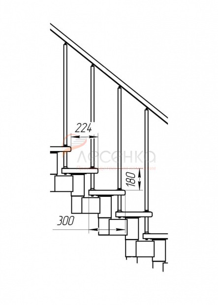 Модульная лестница Комфорт 180 4/2/7 (h 2700-2850) - фото 2
